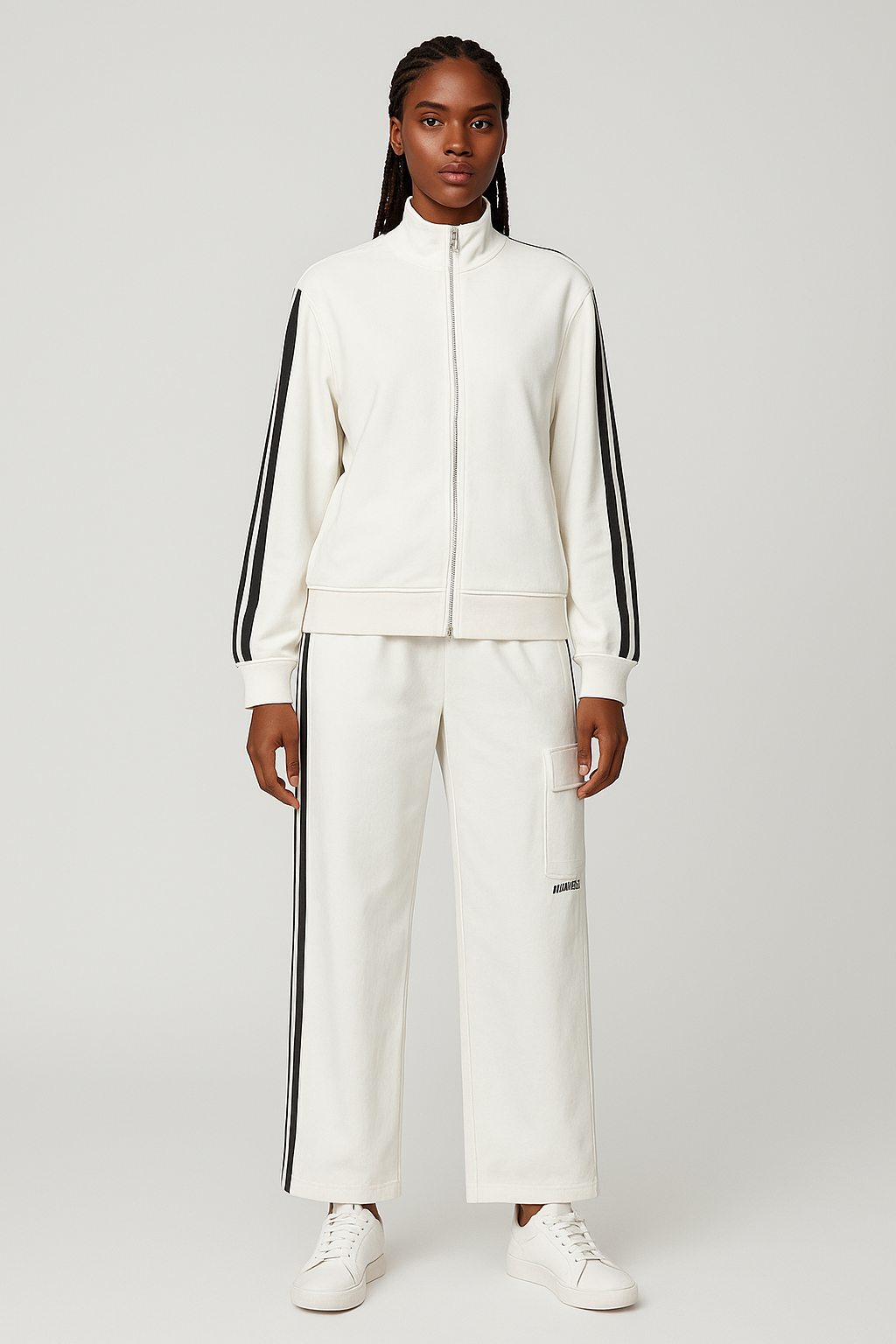Survêtement chic blanc à bandes noires